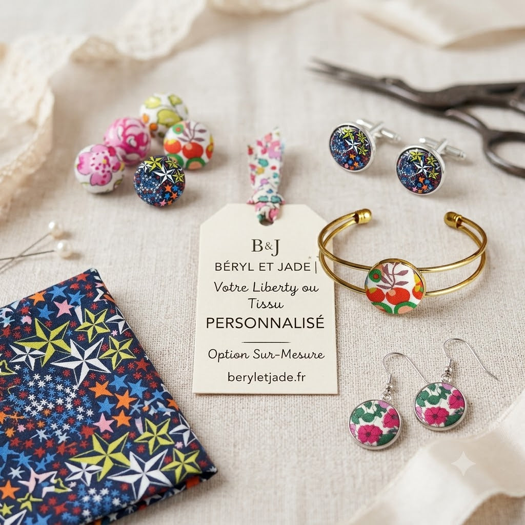 CLOUS D'OREILLE tissu Liberty et acier - couleurs sombres