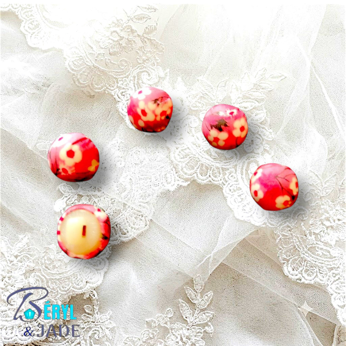 Boutons boule tissu Liberty 12 mm - Lot de 5 boutons