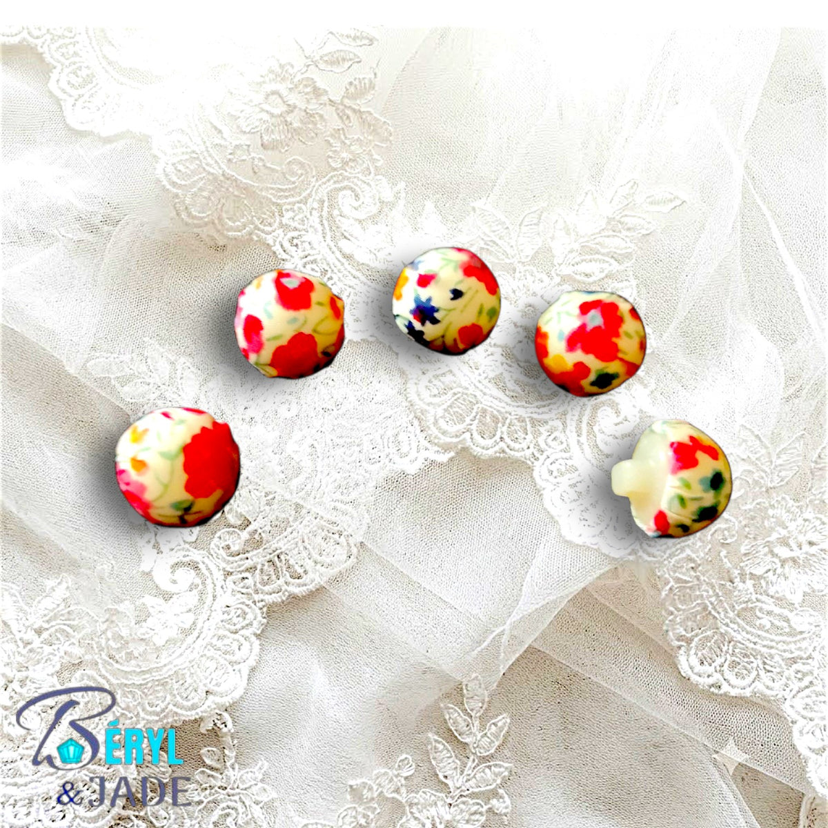 Boutons boule tissu Liberty 12 mm - Lot de 5 boutons