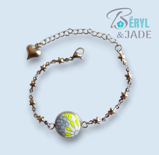 BRACELET tissu Liberty et Acier : Collection " Couleurs Fruitées "