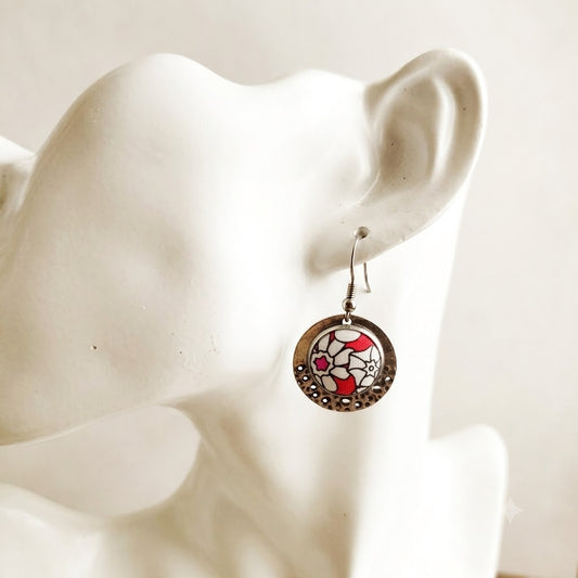Boucles d'oreille tissu Liberty et acier - Forme ronde
