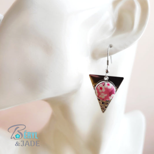 Boucles d'oreille tissu Liberty et acier - Forme triangulaire