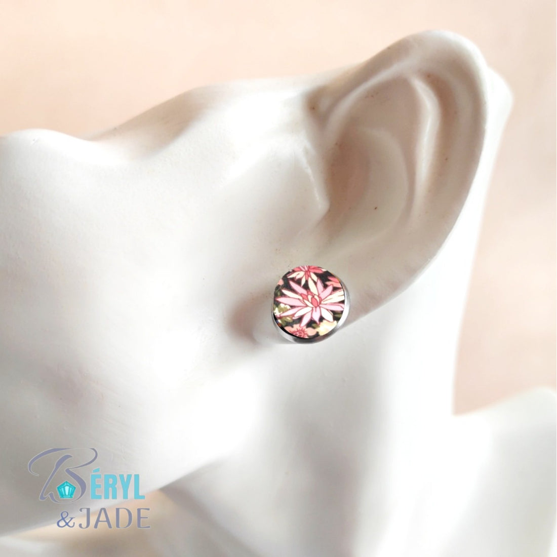 CLOUS D'OREILLE tissu Liberty et acier - couleurs sombres