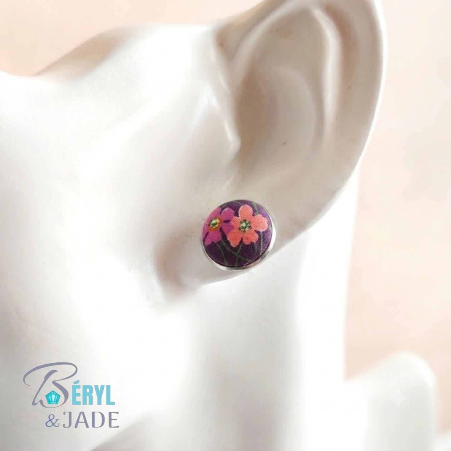 CLOUS D'OREILLE tissu Liberty et acier - couleurs sombres