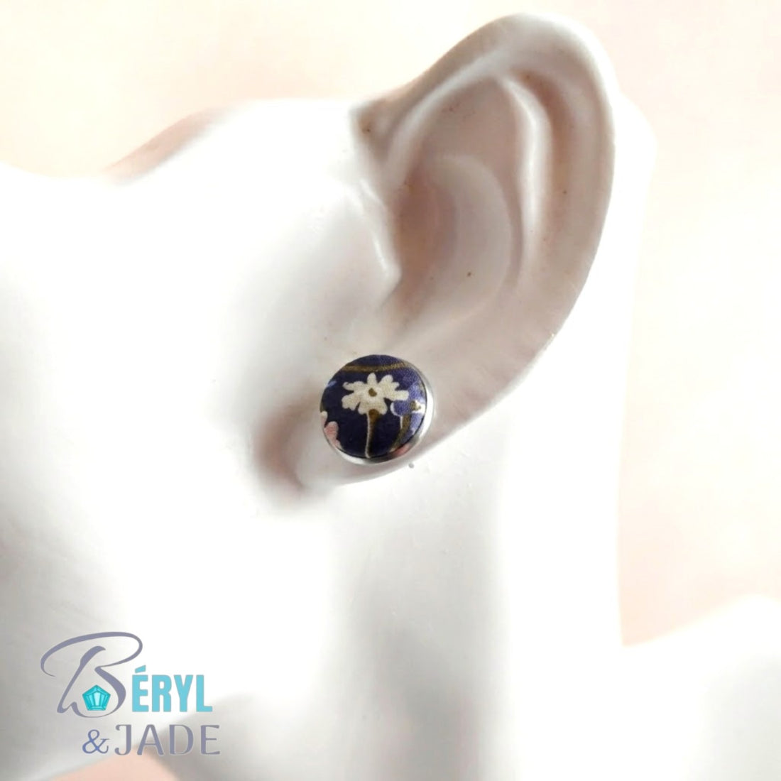 CLOUS D'OREILLE tissu Liberty et acier - couleurs sombres