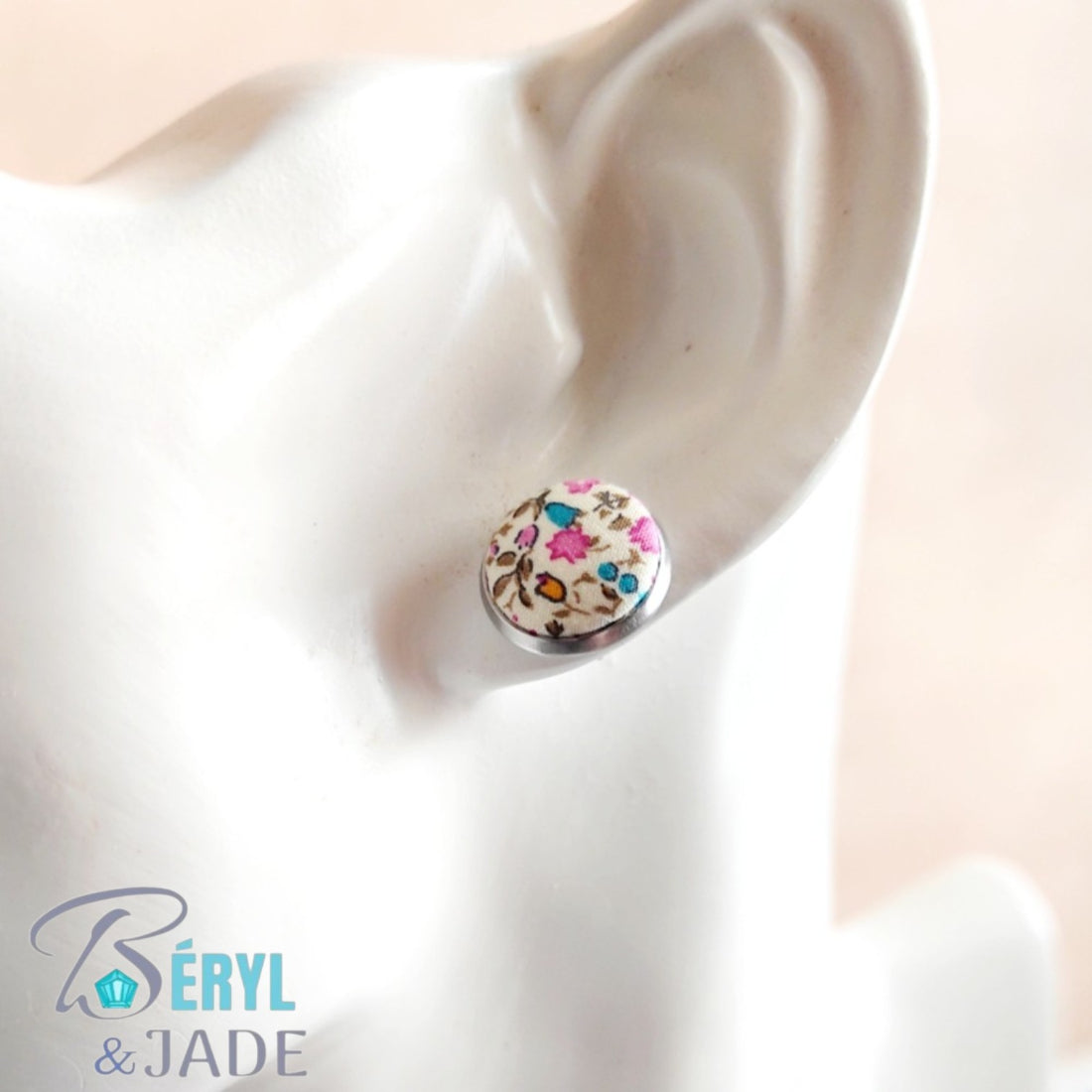 CLOUS D'OREILLE tissu Liberty et acier - couleurs fruitées
