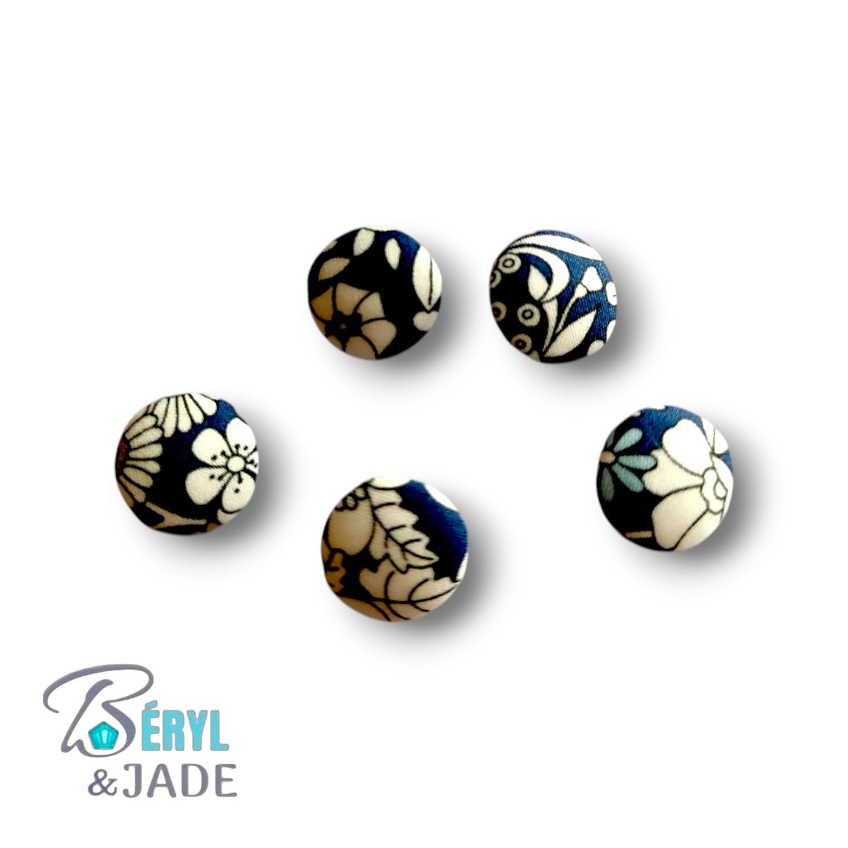 Lot de cinq boutons Liberty semi-bombés 12 mm - Boutons pour chemise homme
