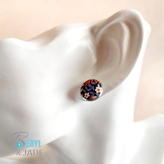 CLOUS D'OREILLE tissu Liberty et acier - couleurs sombres