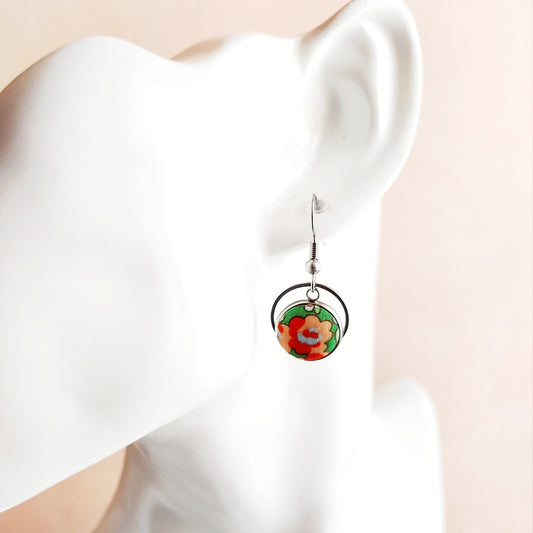 Boucles d'oreille pendantes tissu Liberty et acier - Collection Couleurs fruitées
