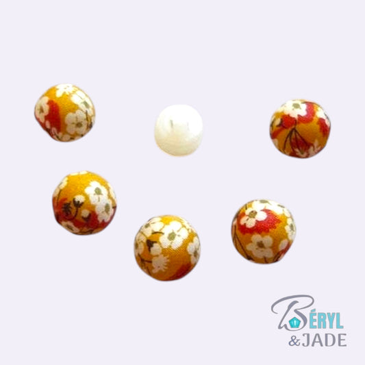 Lot de cinq Boutons Boule tissu Liberty 12 mm